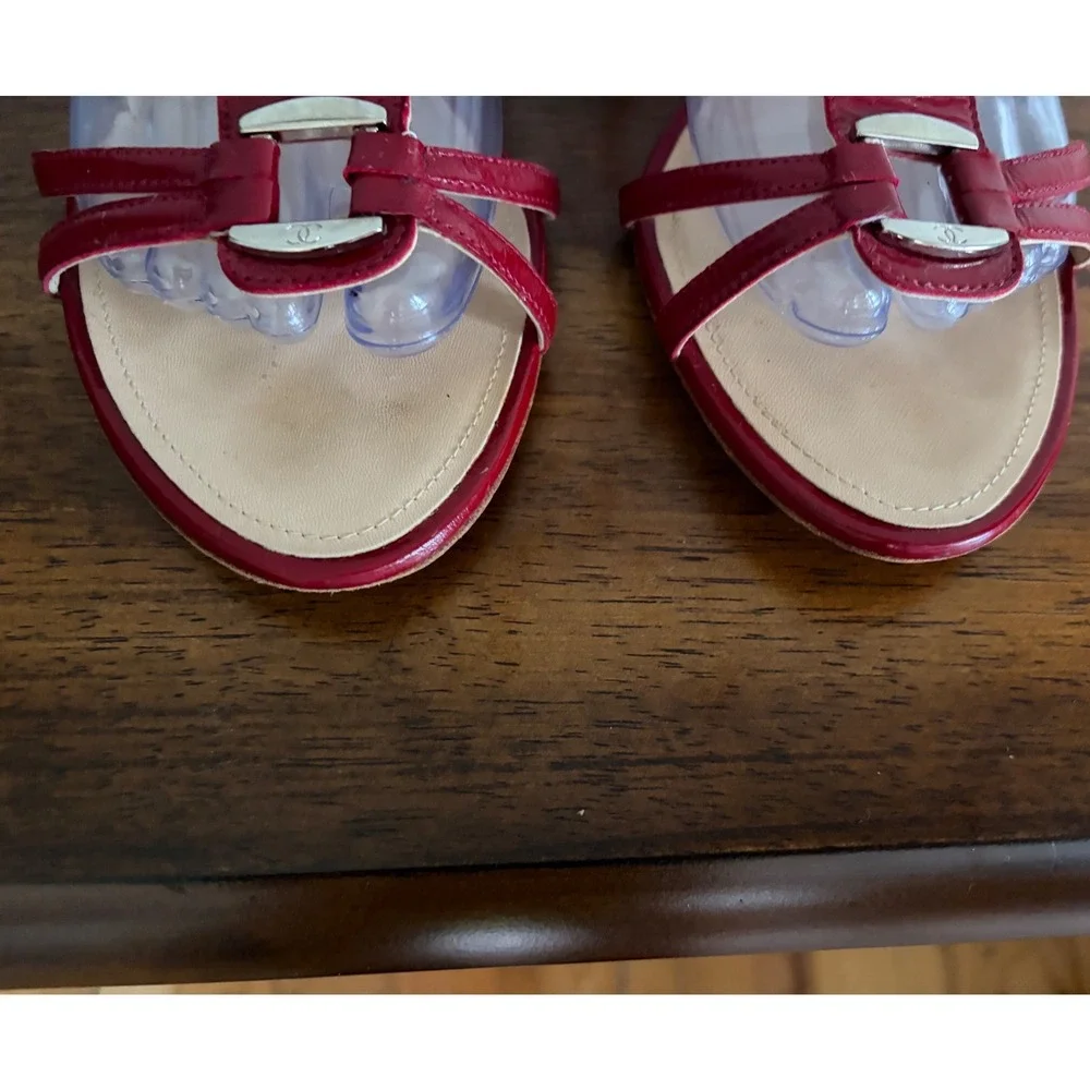 Vtg CHANEL Red Patent Leather Strappy Sling Back Sandals Size 40/US 9-9.5